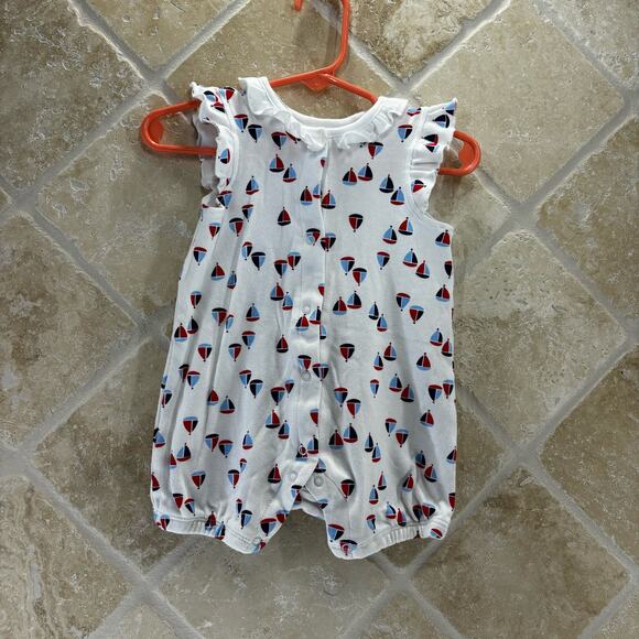 Little Me Girls 9 Months Red White Blue Sailboat Summer Romper Outfit - Picture 1 of 6